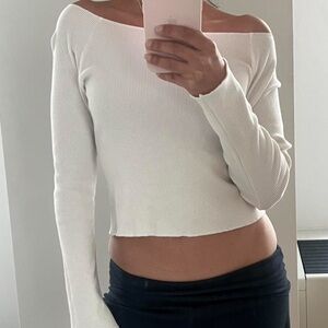 Brandy Melville White Ribbed Off-Shoulder Top